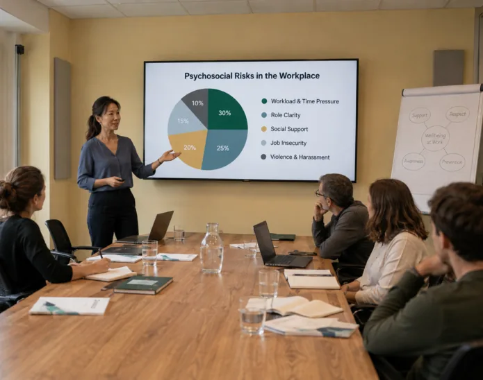 TrsustLine leading a psychosocial risks & workplace wellness workshop